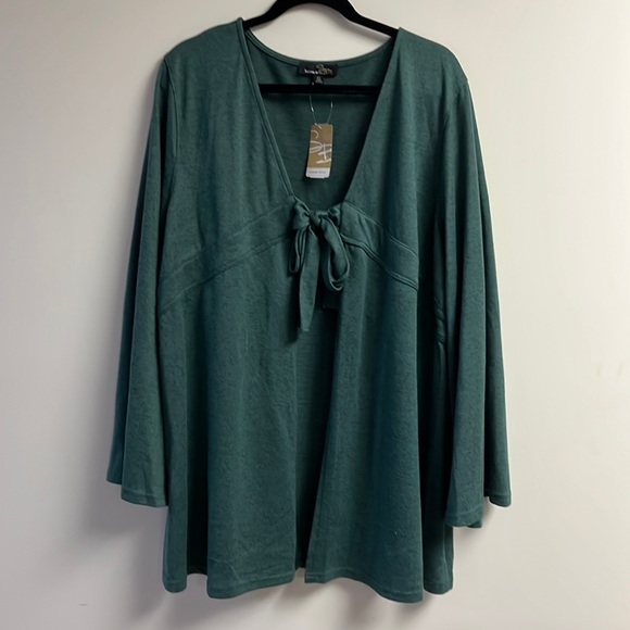 Suzanne Betro Teal Tie-Front Empire-Waist Cardigan - Size 3X - NWT - Picture 2 of 7